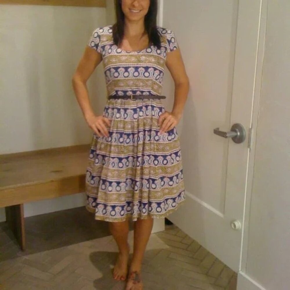 Corey Lynn Calter Anthropologie Sugared Pink Blue Floral Fit & Flare Dress Sz 0